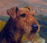 Closeup of Airedale Head from "The Heights of Airedale" an Original Oil by British Artist Roger Inman