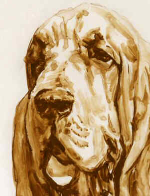 Closeup of Bloodhound Head Study Fine Art Limited Edition Print by Roger Inman
