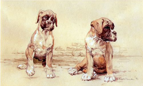 "Attack Imminent" Boxer Pups Limited Edition Print by British Artist Roger Inman